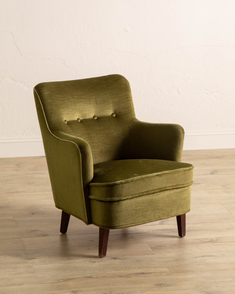 Danish Mid - Century Lounge Chair in Olive Mohair, 1960's - Lone Fox