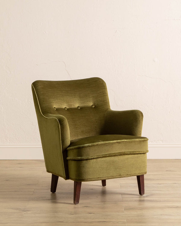 Danish Mid - Century Lounge Chair in Olive Mohair, 1960's - Lone Fox