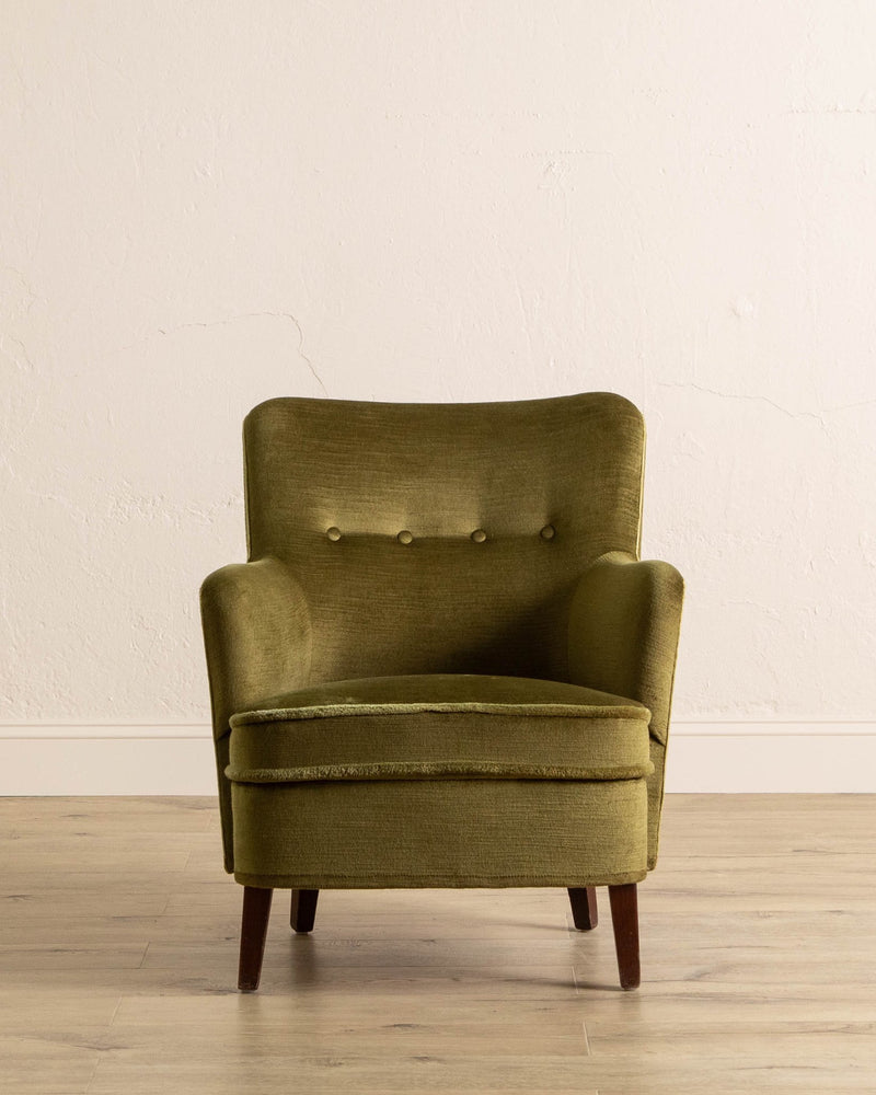 Danish Mid - Century Lounge Chair in Olive Mohair, 1960's - Lone Fox