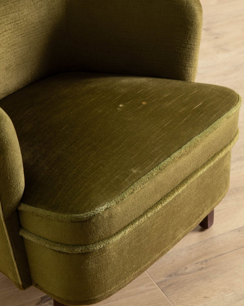 Danish Mid - Century Lounge Chair in Olive Mohair, 1960's - Lone Fox