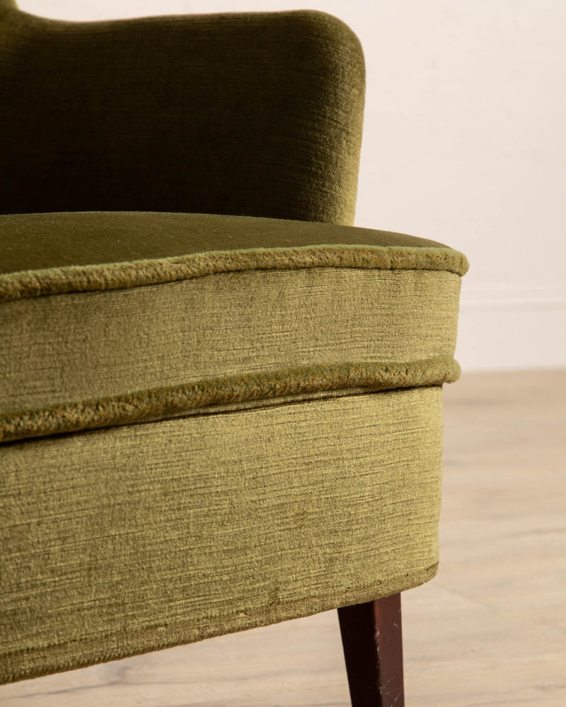 Danish Mid - Century Tall Lounge Chair in Olive Mohair, 1960's - Lone Fox