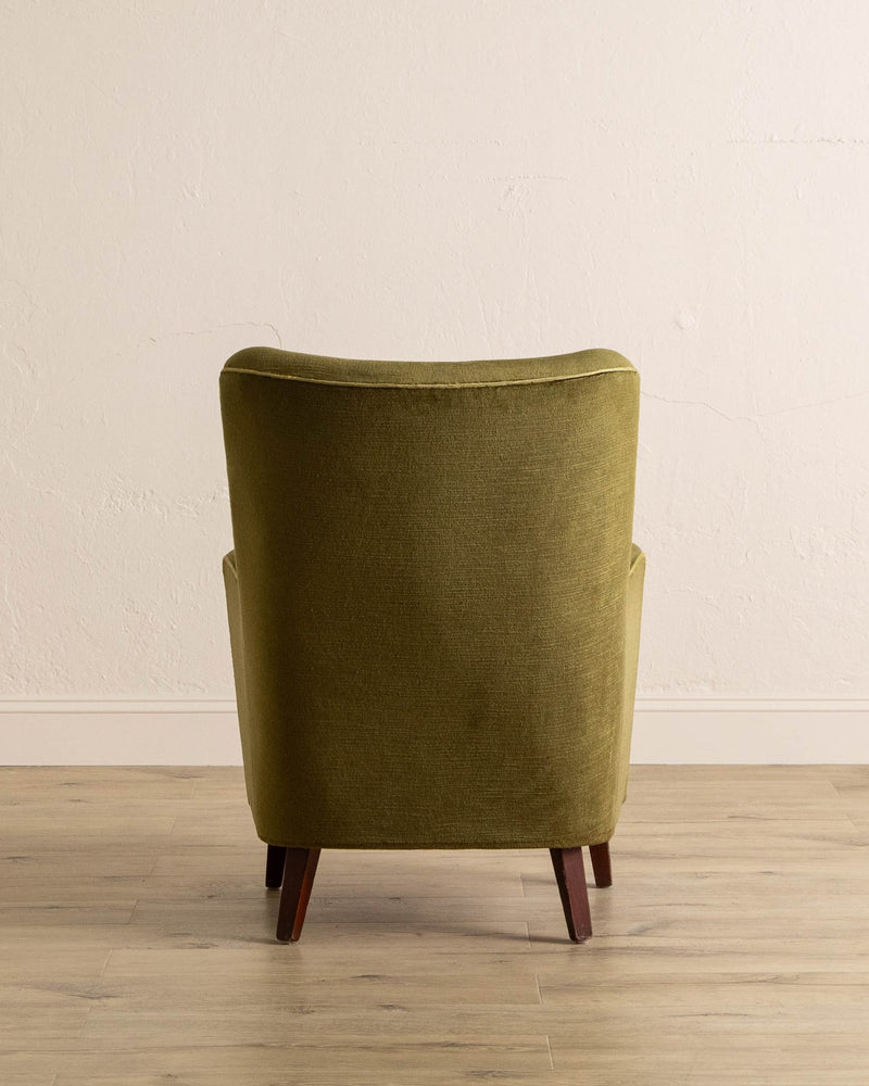 Danish Mid - Century Tall Lounge Chair in Olive Mohair, 1960's - Lone Fox