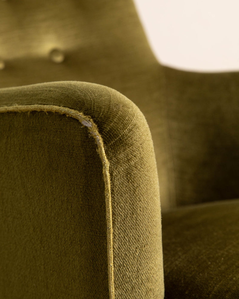 Danish Mid - Century Tall Lounge Chair in Olive Mohair, 1960's - Lone Fox