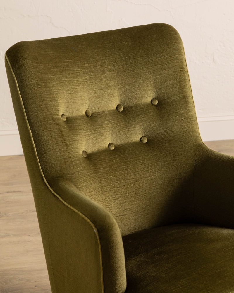 Danish Mid - Century Tall Lounge Chair in Olive Mohair, 1960's - Lone Fox