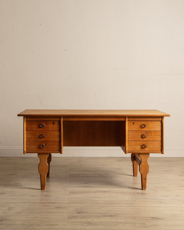 Danish Oak Executive Desk w/ Frontal Bookcase, 1970's - Lone Fox