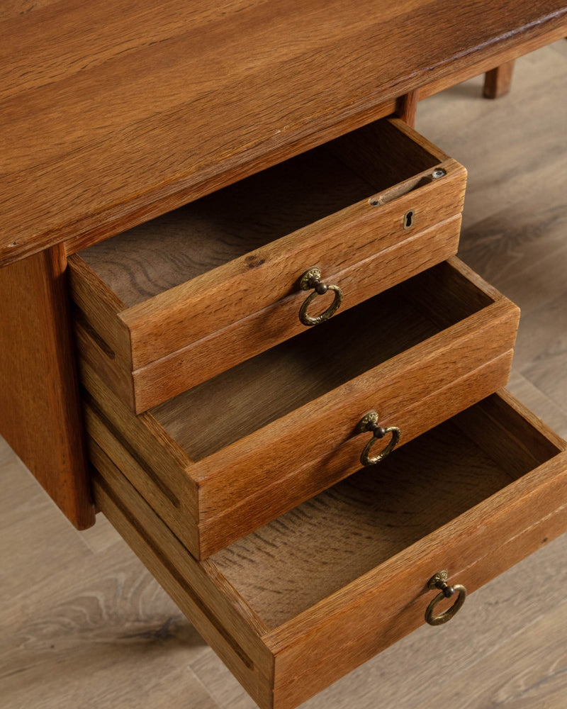 Danish Oak Executive Desk w/ Frontal Bookcase, 1970's - Lone Fox