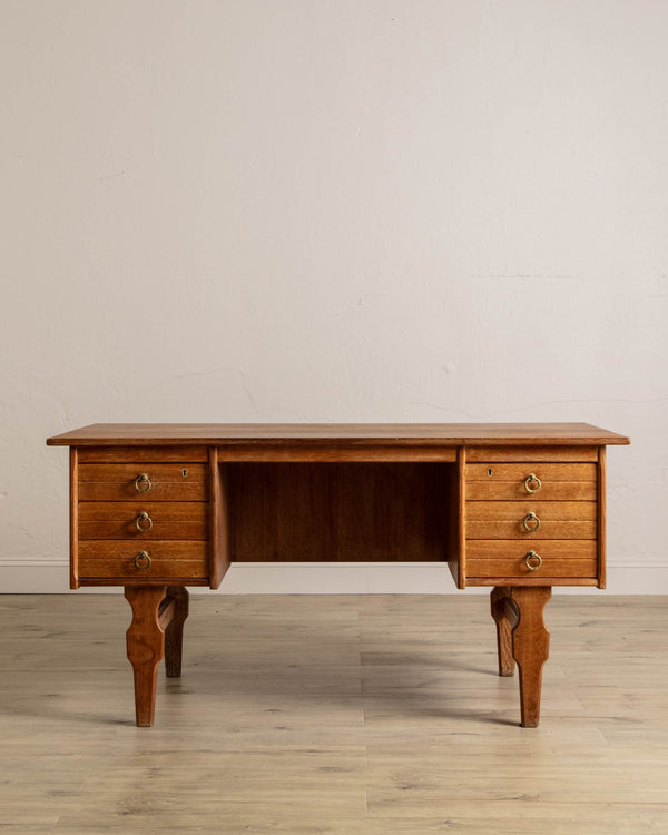 Danish Oak Executive Desk w/ Frontal Bookcase, 1970's - Lone Fox