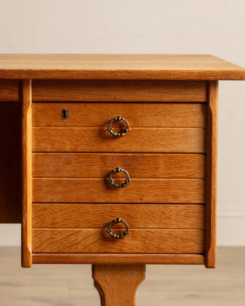 Danish Oak Executive Desk w/ Frontal Bookcase, 1970's - Lone Fox