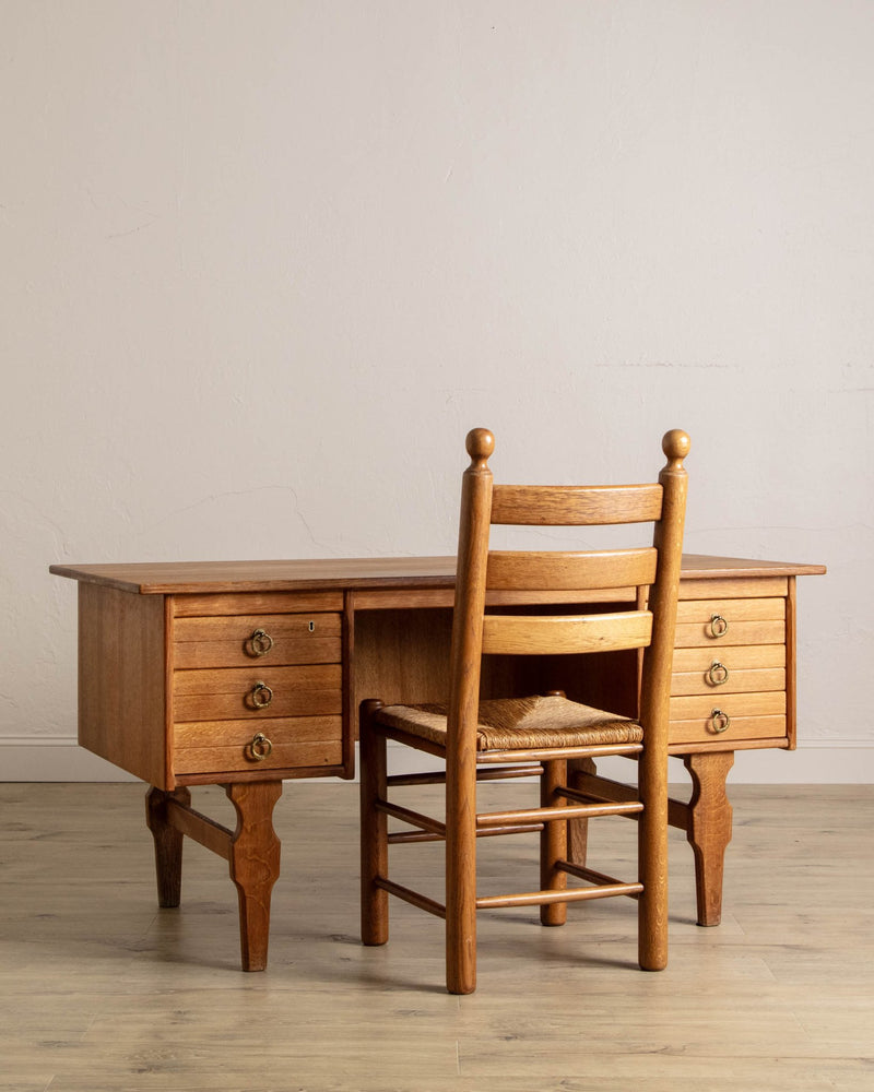 Danish Oak Executive Desk w/ Frontal Bookcase, 1970's - Lone Fox