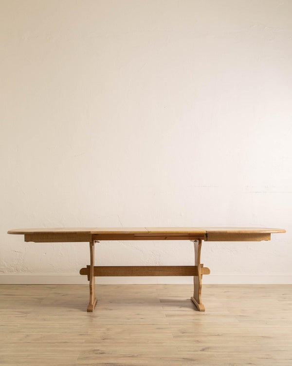 Danish Oak Expandable Trestle Dining Table, 1970's - Lone Fox