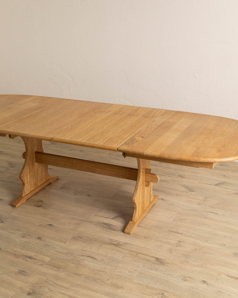 Danish Oak Expandable Trestle Dining Table, 1970's - Lone Fox