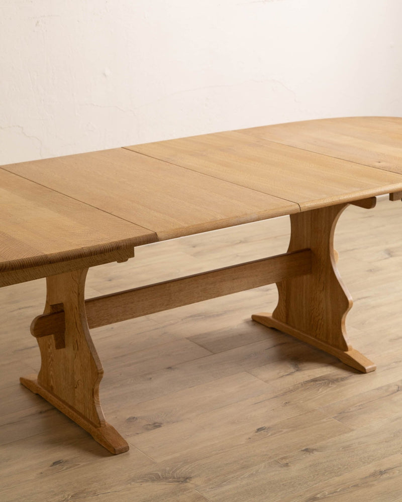 Danish Oak Expandable Trestle Dining Table, 1970's - Lone Fox