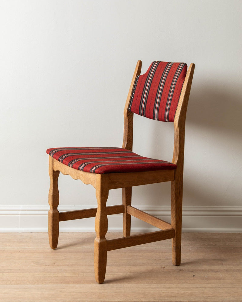 Danish Oak Red Striped Dining Chairs, 1960's (Set of 8) - Lone Fox