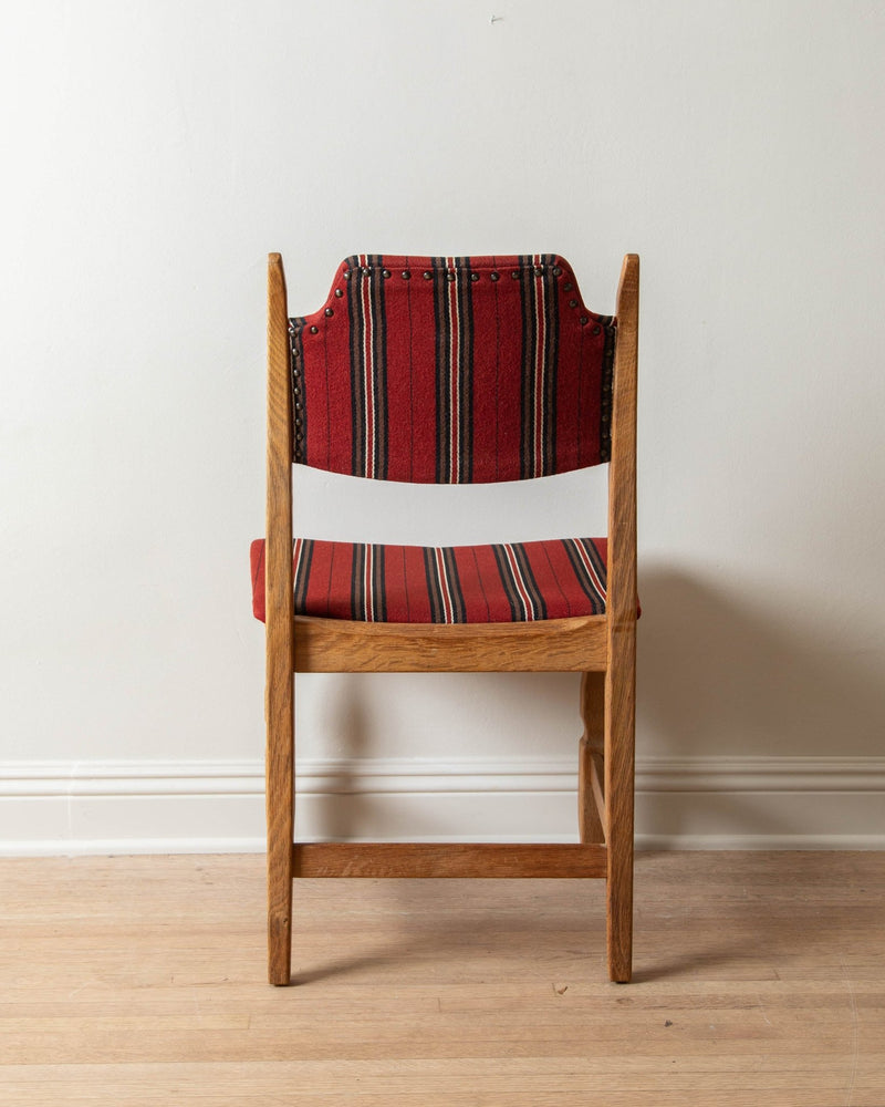 Danish Oak Red Striped Dining Chairs, 1960's (Set of 8) - Lone Fox