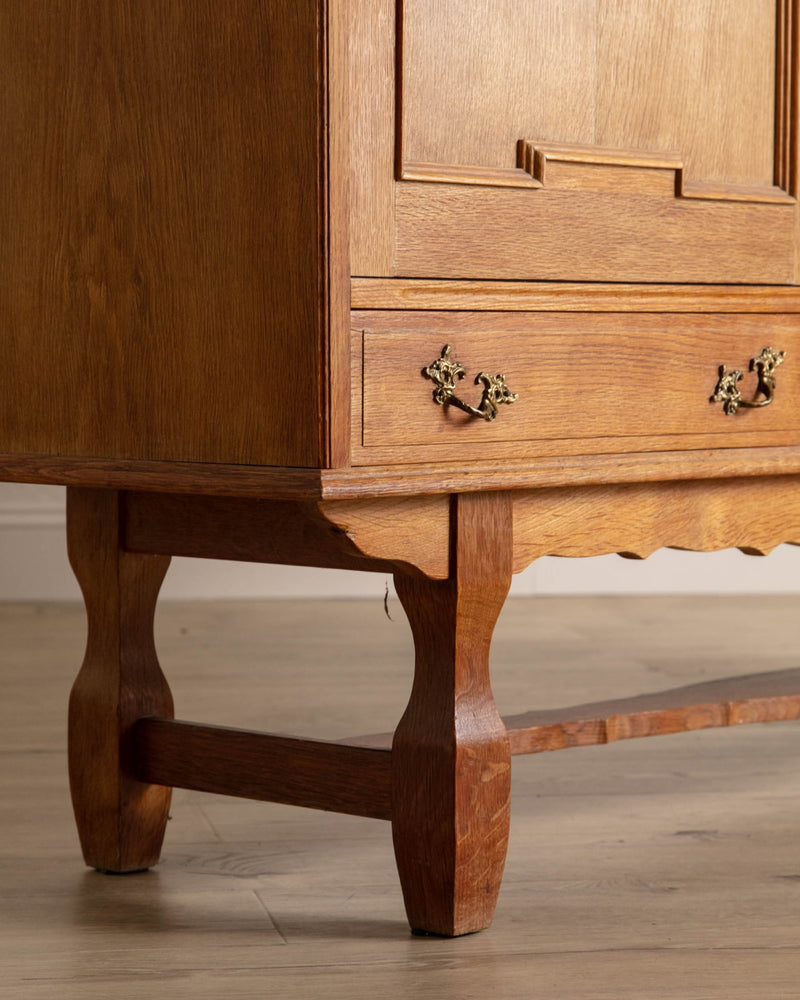 Danish Oak Sideboard w/ Carved Sliding Doors, 1970's - Lone Fox