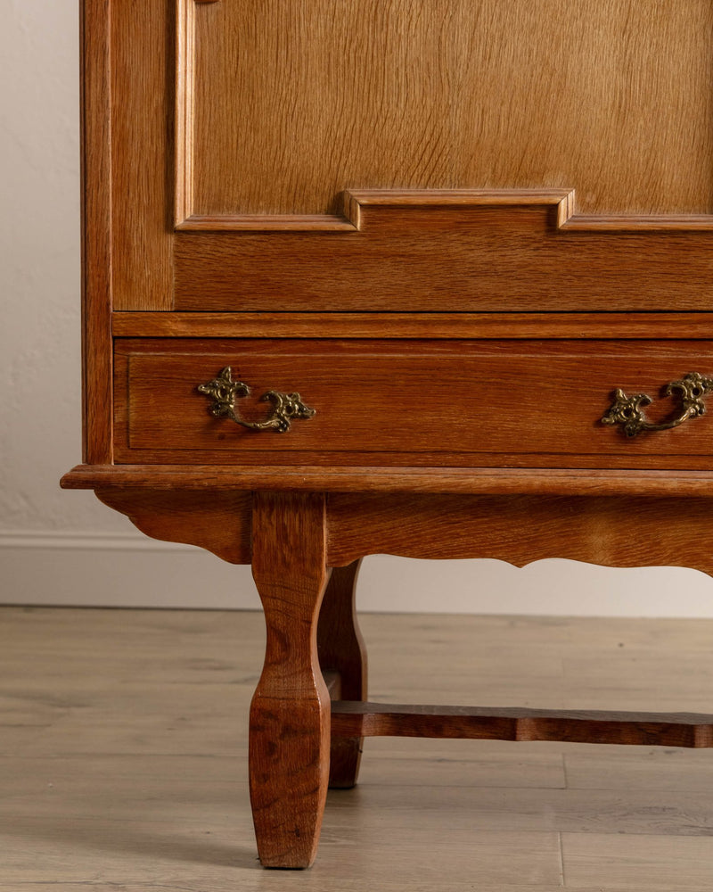 Danish Oak Sideboard w/ Carved Sliding Doors, 1970's - Lone Fox