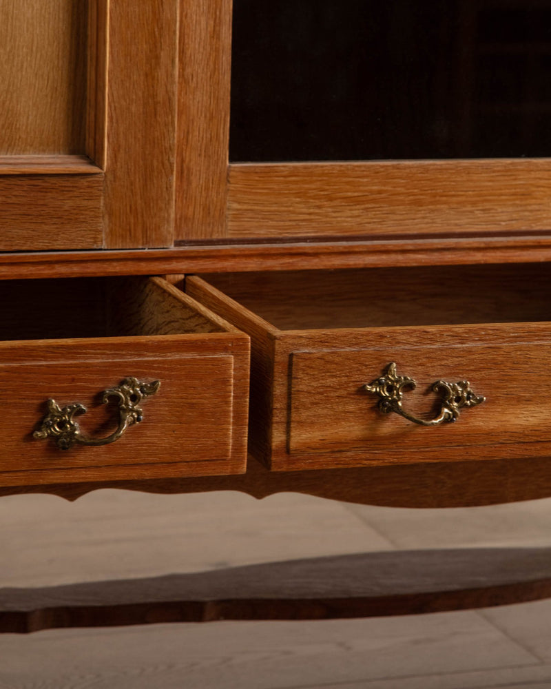 Danish Oak Sideboard w/ Carved Sliding Doors, 1970's - Lone Fox