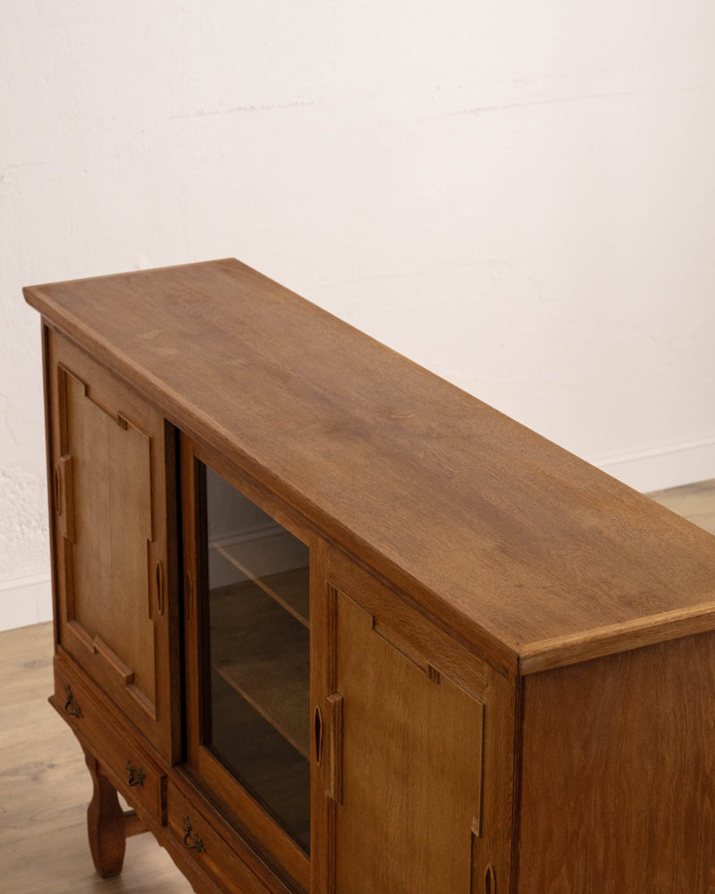 Danish Oak Sideboard w/ Carved Sliding Doors, 1970's - Lone Fox