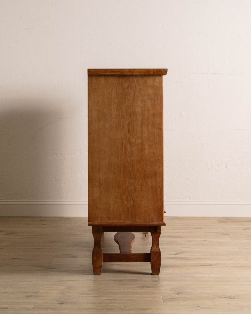 Danish Oak Sideboard w/ Carved Sliding Doors, 1970's - Lone Fox