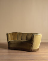 Danish Olive Mohair Banana Sofa w/ Fringe, 1960's - Lone Fox