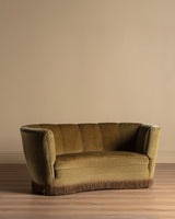 Danish Olive Mohair Banana Sofa w/ Fringe, 1960's - Lone Fox