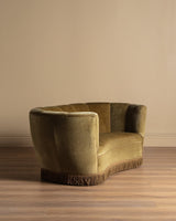 Danish Olive Mohair Banana Sofa w/ Fringe, 1960's - Lone Fox