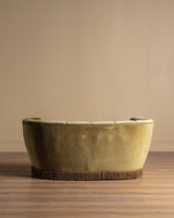 Danish Olive Mohair Banana Sofa w/ Fringe, 1960's - Lone Fox