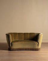 Danish Olive Mohair Banana Sofa w/ Fringe, 1960's - Lone Fox
