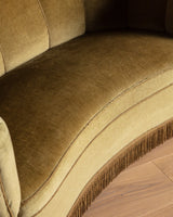 Danish Olive Mohair Banana Sofa w/ Fringe, 1960's - Lone Fox