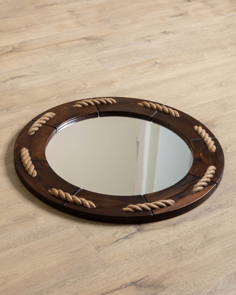 Danish Pine & Rope Round Mirror, 1970's - Lone Fox