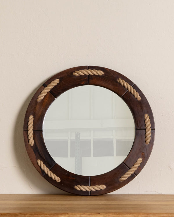 Danish Pine & Rope Round Mirror, 1970's - Lone Fox