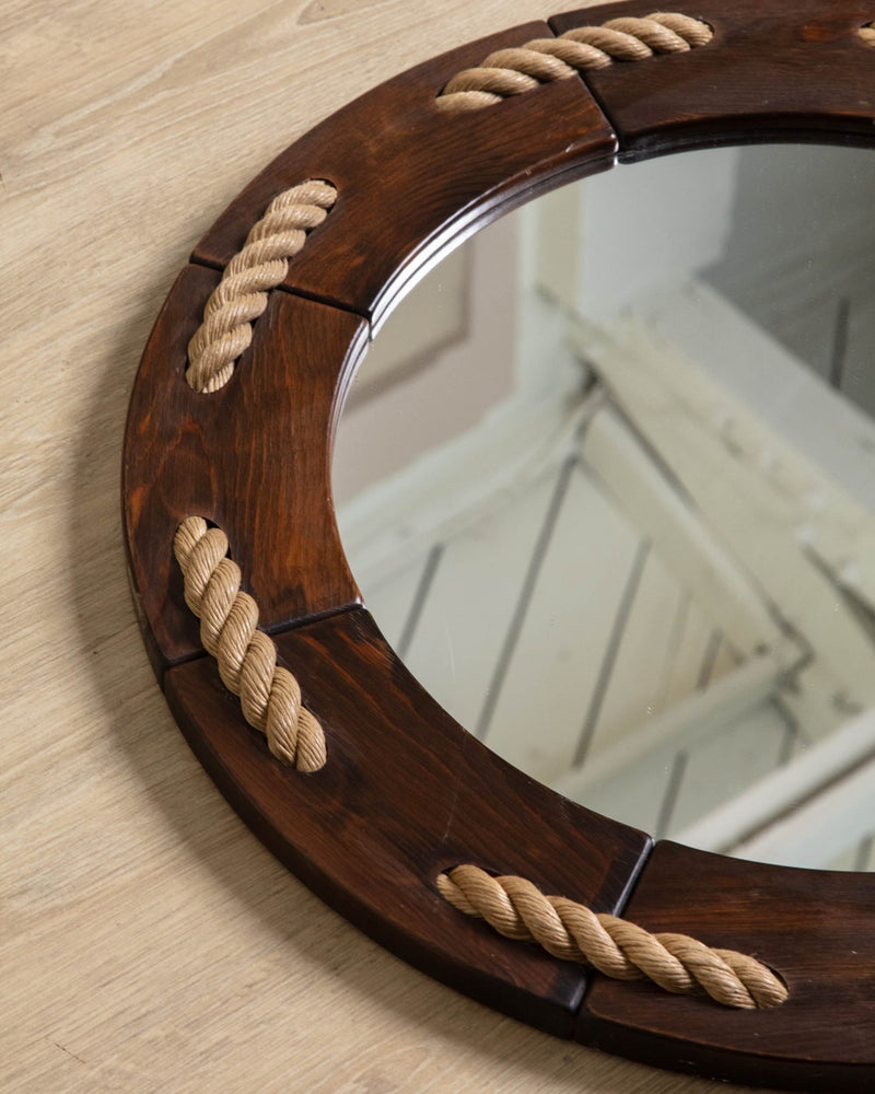 Danish Pine & Rope Round Mirror, 1970's - Lone Fox