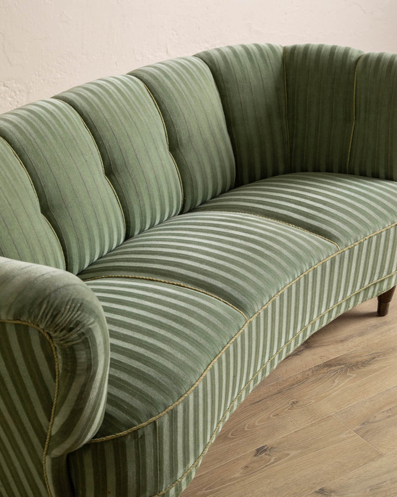 Danish Striped Mohair / Velvet Banana Sofa, 1950's - Lone Fox