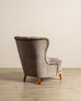 Danish Taupe Velvet Tufted Lounge Chair, 1960's - Lone Fox