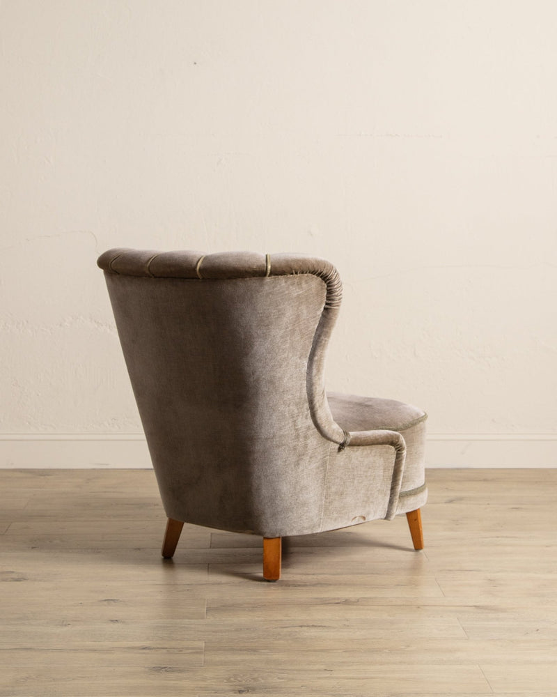 Danish Taupe Velvet Tufted Lounge Chair, 1960's - Lone Fox