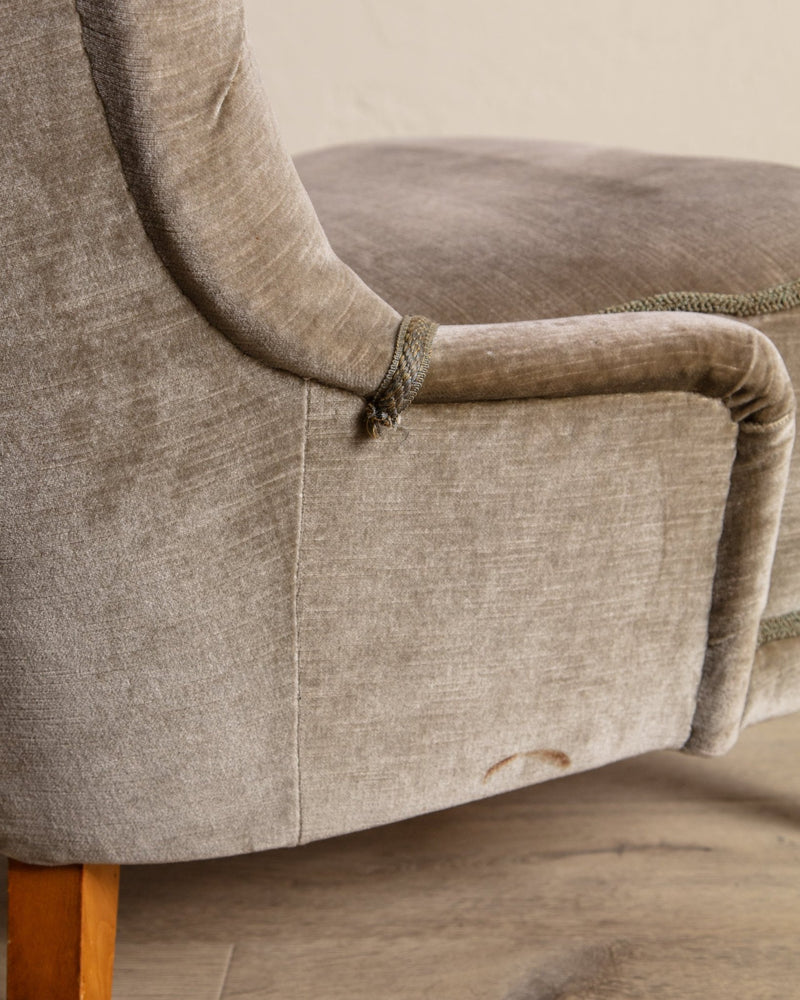 Danish Taupe Velvet Tufted Lounge Chair, 1960's - Lone Fox