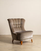 Danish Taupe Velvet Tufted Lounge Chair, 1960's - Lone Fox