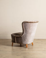 Danish Taupe Velvet Tufted Lounge Chair, 1960's - Lone Fox