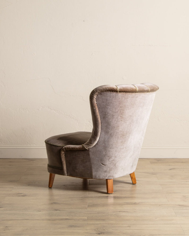 Danish Taupe Velvet Tufted Lounge Chair, 1960's - Lone Fox