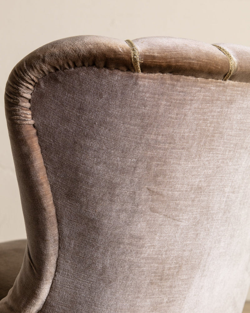 Danish Taupe Velvet Tufted Lounge Chair, 1960's - Lone Fox