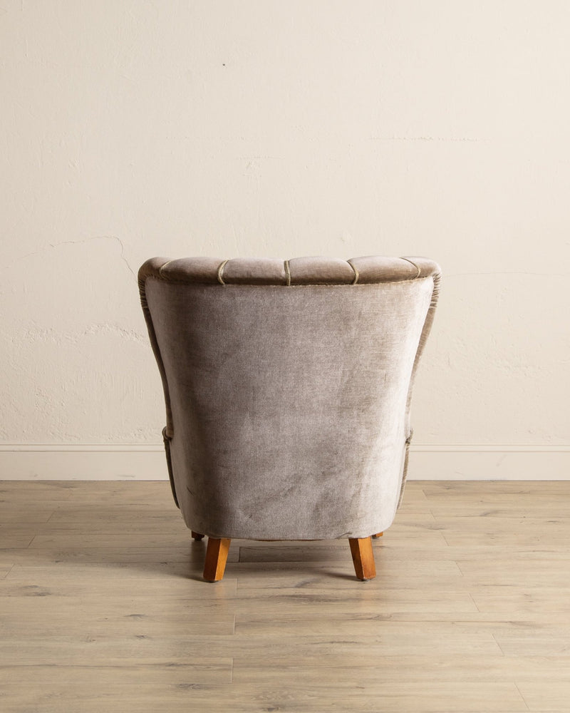 Danish Taupe Velvet Tufted Lounge Chair, 1960's - Lone Fox