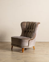 Danish Taupe Velvet Tufted Lounge Chair, 1960's - Lone Fox
