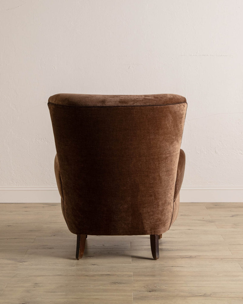 Danish Wingback Armchair in Chocolate Chenille, 1960's - Lone Fox