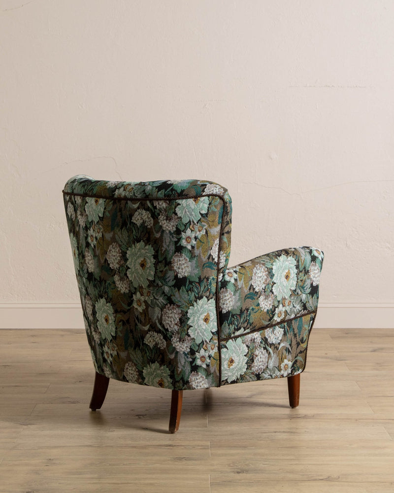 Danish Wingback Armchair in Tapestry Floral, 1960's - Lone Fox