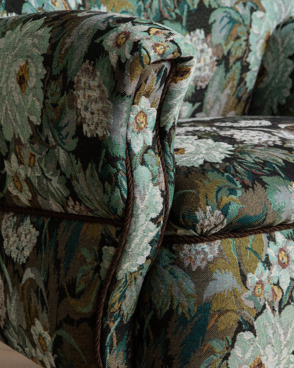 Danish Wingback Armchair in Tapestry Floral, 1960's - Lone Fox