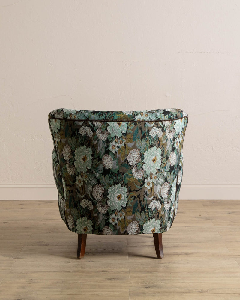 Danish Wingback Armchair in Tapestry Floral, 1960's - Lone Fox