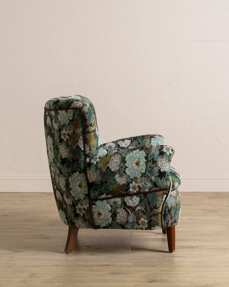 Danish Wingback Armchair in Tapestry Floral, 1960's - Lone Fox