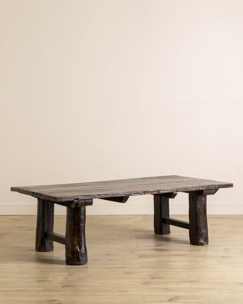 Dark Aged Chunky Wood Coffee Table - Lone Fox