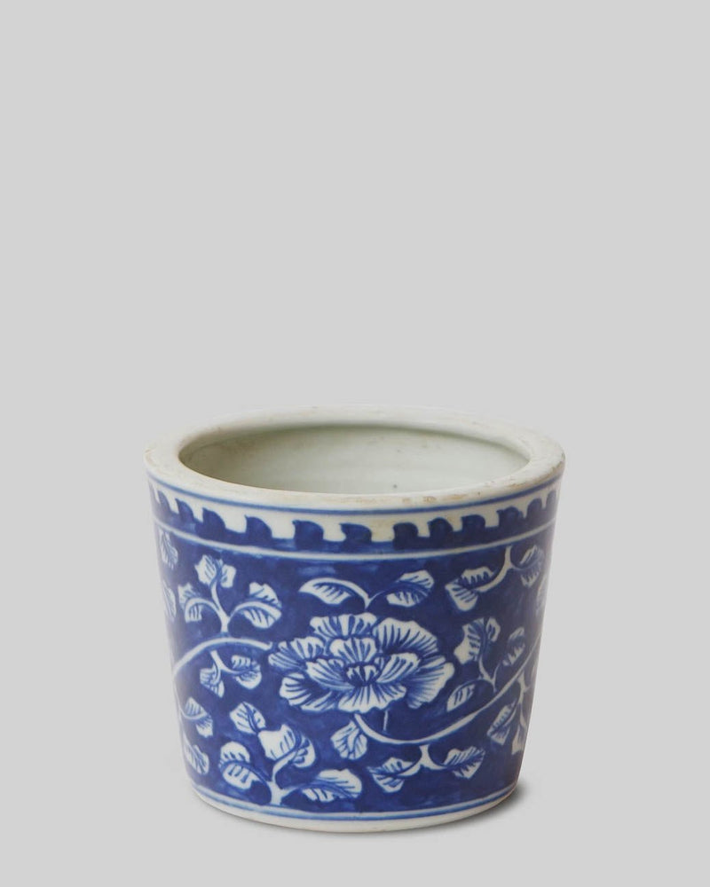 Dark Blue and White Porcelain Peony Cachepot - Lone Fox