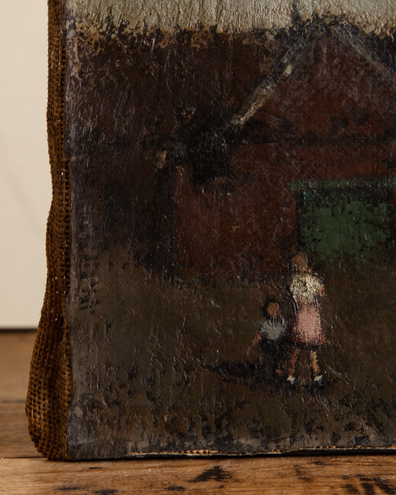 Dark French Countryside Oil Painting on Jute, Early 1900's - Lone Fox